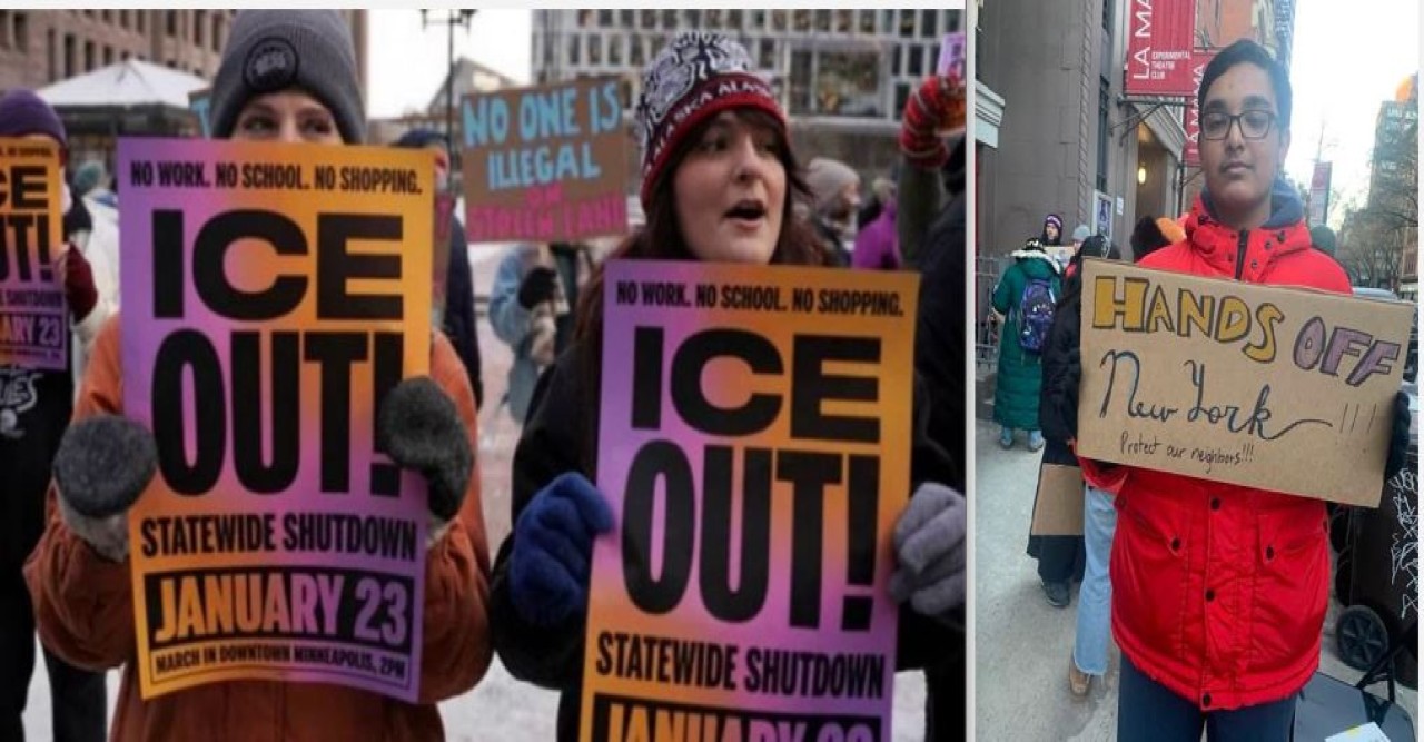 ট্রাম্পের বিরুদ্ধে যুক্তরাষ্ট্রজুড়ে বিক্ষোভ  নিউইয়কে তরুন  জারিফ এবং জেএসএফ-বাংলাদেশের যোগদান