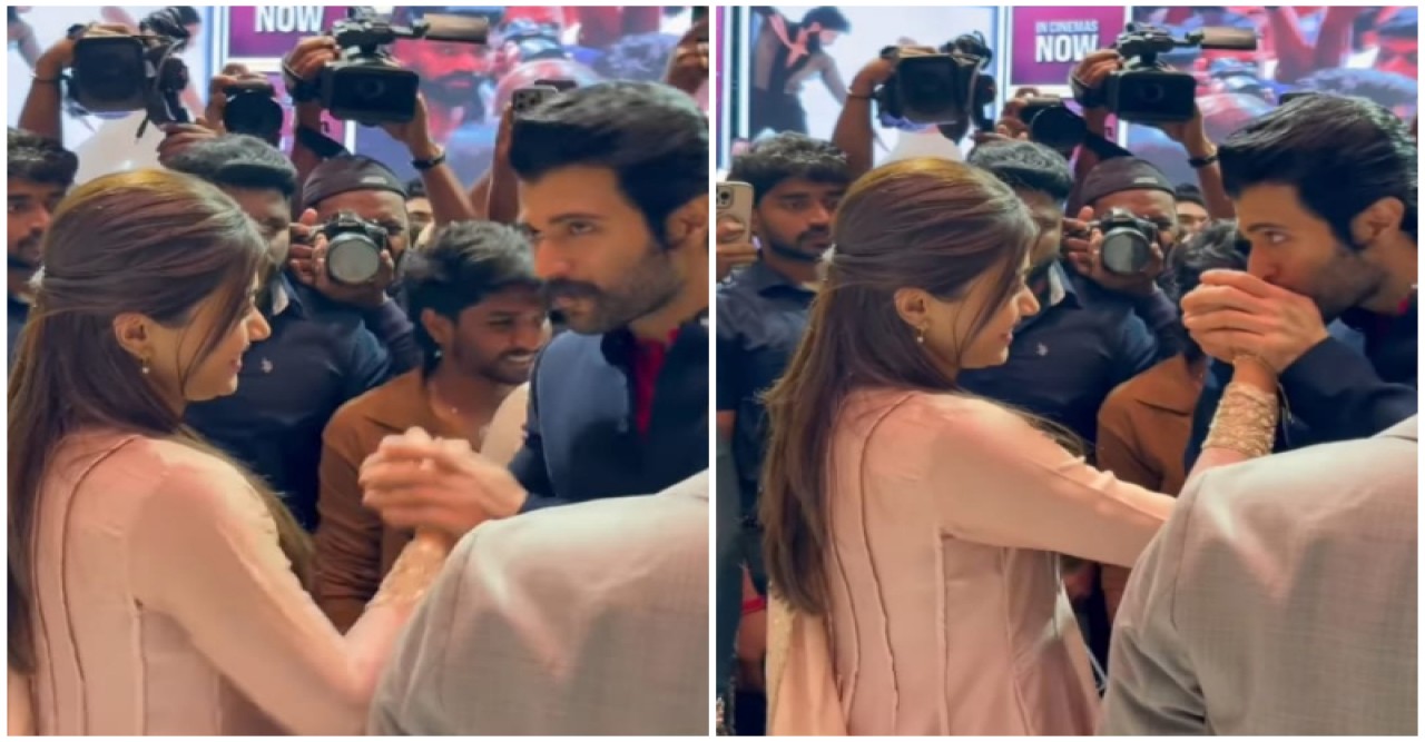 ভরা মঞ্চে প্রেমিকা রাশমিকার হাতে চুমু খেলেন বিজয়