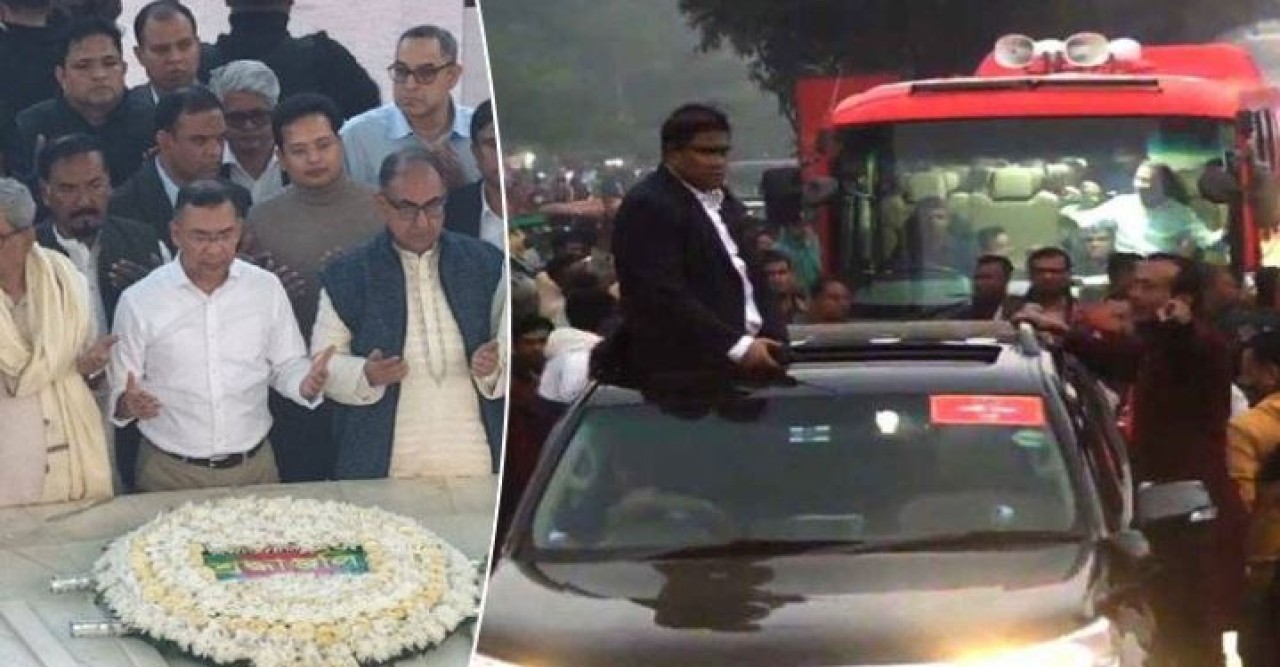 বাবার কবর জিয়ারত শেষে স্মৃতিসৌধে যাচ্ছেন তারেক রহমান